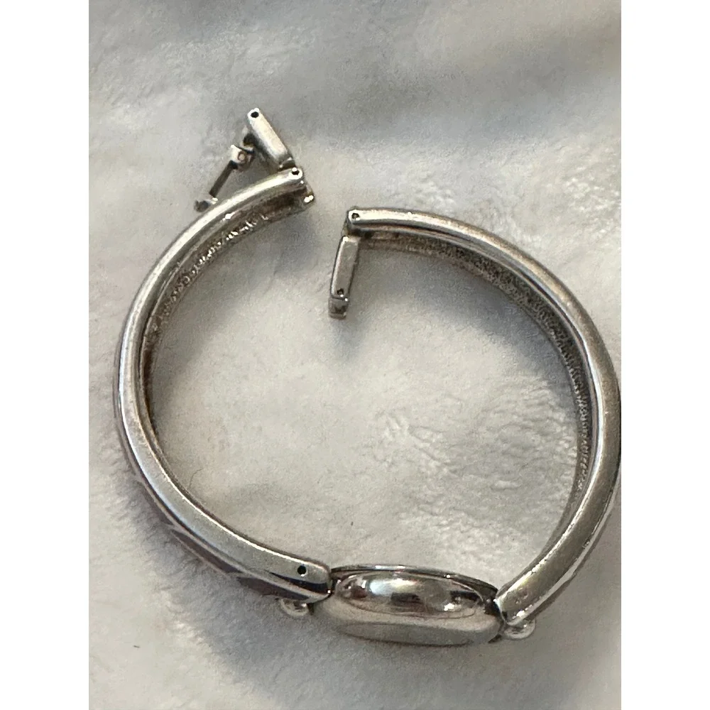 Gruen Quartz Bangle Watch Red and‎ Silver Tone Stylish Womens Jewelry